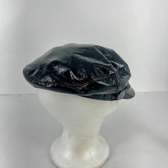 Eugenia Kim Jessa Black Patent Leather Baker Boy Hat Newsboy Cap Faux Leather - Picture 8 of 16